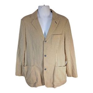 Robert Graham Sport Coat Blazer 100% Cotton Yellow Blue Striped Men's Large